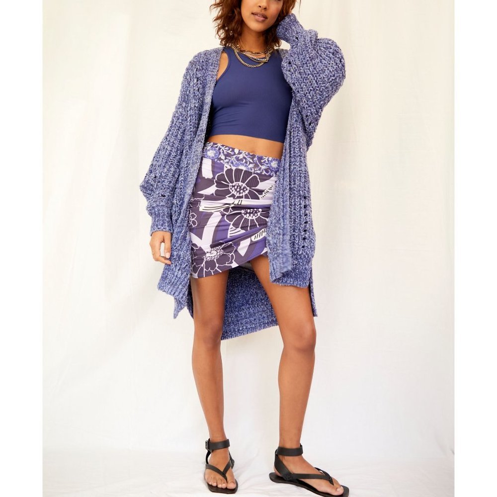 Free People Chunky Open-Front Cardigan in Lavender Blue